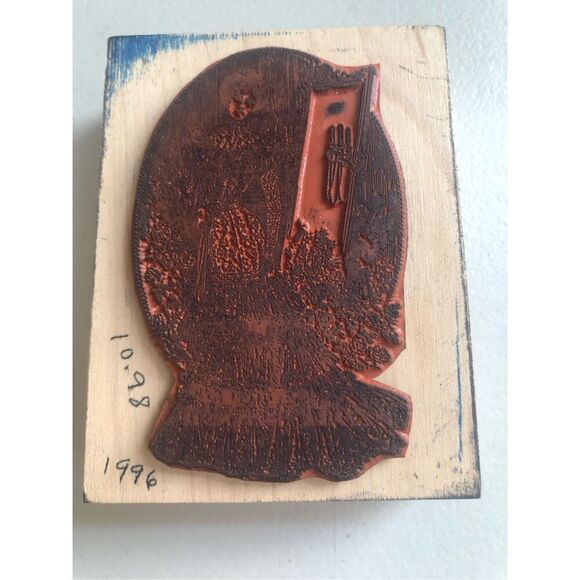 Francisco Rubber Stamp Gothic Lady with Candles Oval 1992 Vintage Wood Mounted - Picture 3 of 13